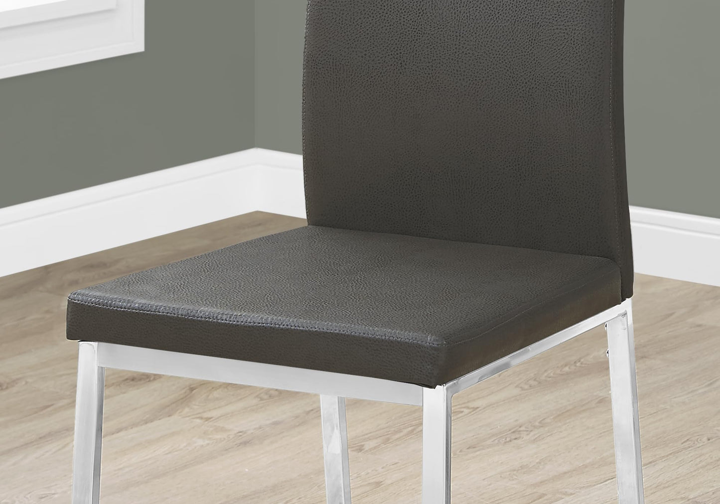 Monarch Specialties Grey Leather-Look/Chrome Dining Chair (2 Pieces), 28"L x 28"D x 38"H