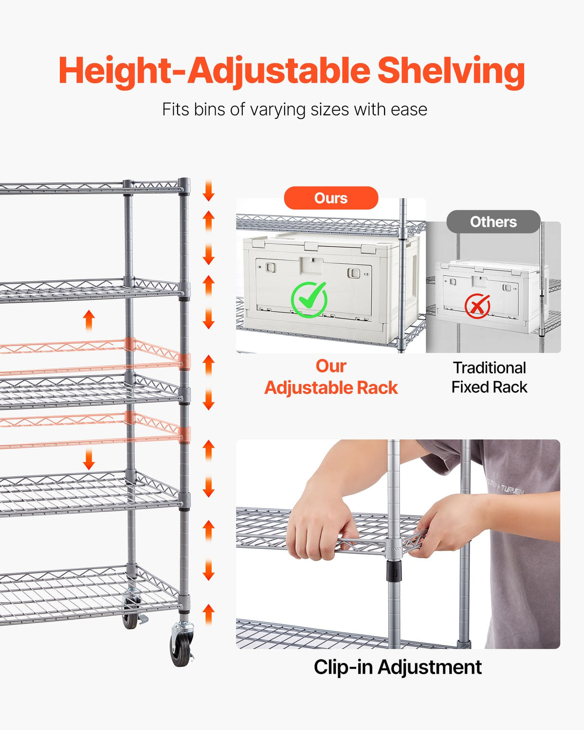 VEVOR 5-Tier Rolling Bin Storage Rack, 12 Organizer Bins, Bin Rack Storage Steel Wire Shelving System with Wheels, Mobile Tool Organizer for Garage, Warehouse, Office, Restaurant, Classroom, Kitchen