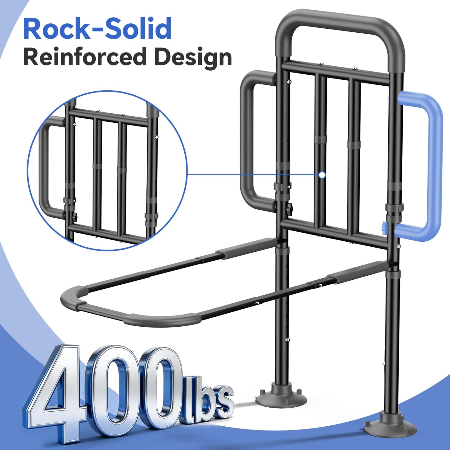 JNALIRC Bed Rails for Elderly Adults Safety with Non-Slip Handle，Adjustable Bed Assist Rail, ASTM Approved, 400 lb Capacity, Fixing Strap & Storage Pocket, Fits Twin/Full/Queen/King