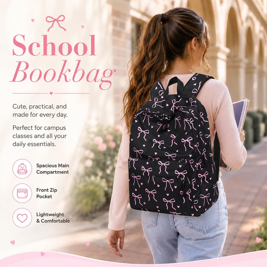 LOIDOU Backpack for Girls School Backpacks Bookbags for Elementary Middle School Women Laptop Backpacks (Bow tie Black, L-17)