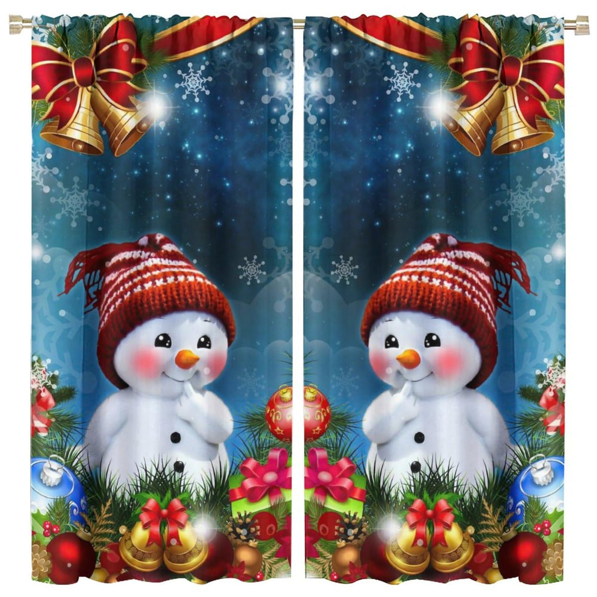 ICMOLYYENLO Christmas Curtains Red Balloon Bells Winter Kitchen Bedroom Living Room New Year Decoration Curtains 42x45 Inch 2 Set