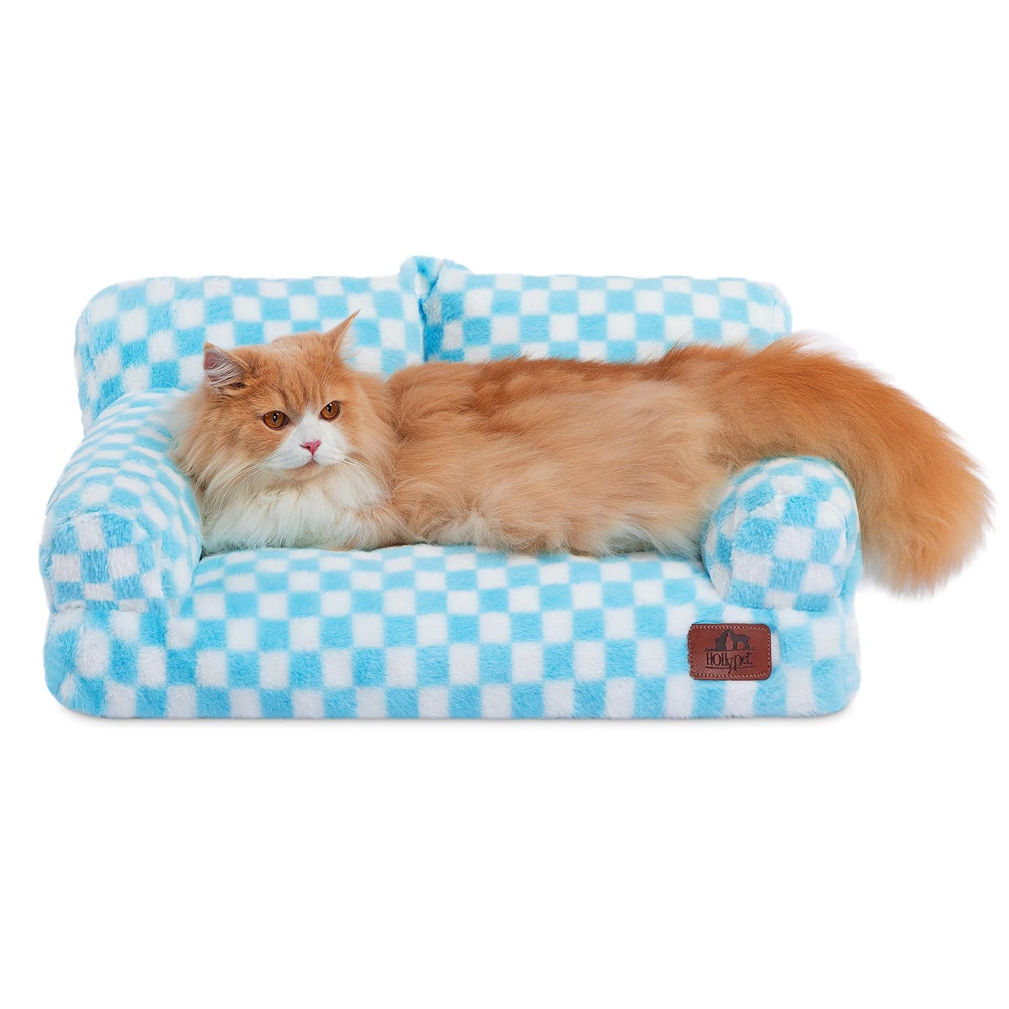 Hollypet Fluffy Dog Cat Bed Pet Couch Beds Plush Soft Warming Washable Puppy Bed for Small Medium Dogs and Large Cats, Blue and White, 24" L x 18" W x 10" Th