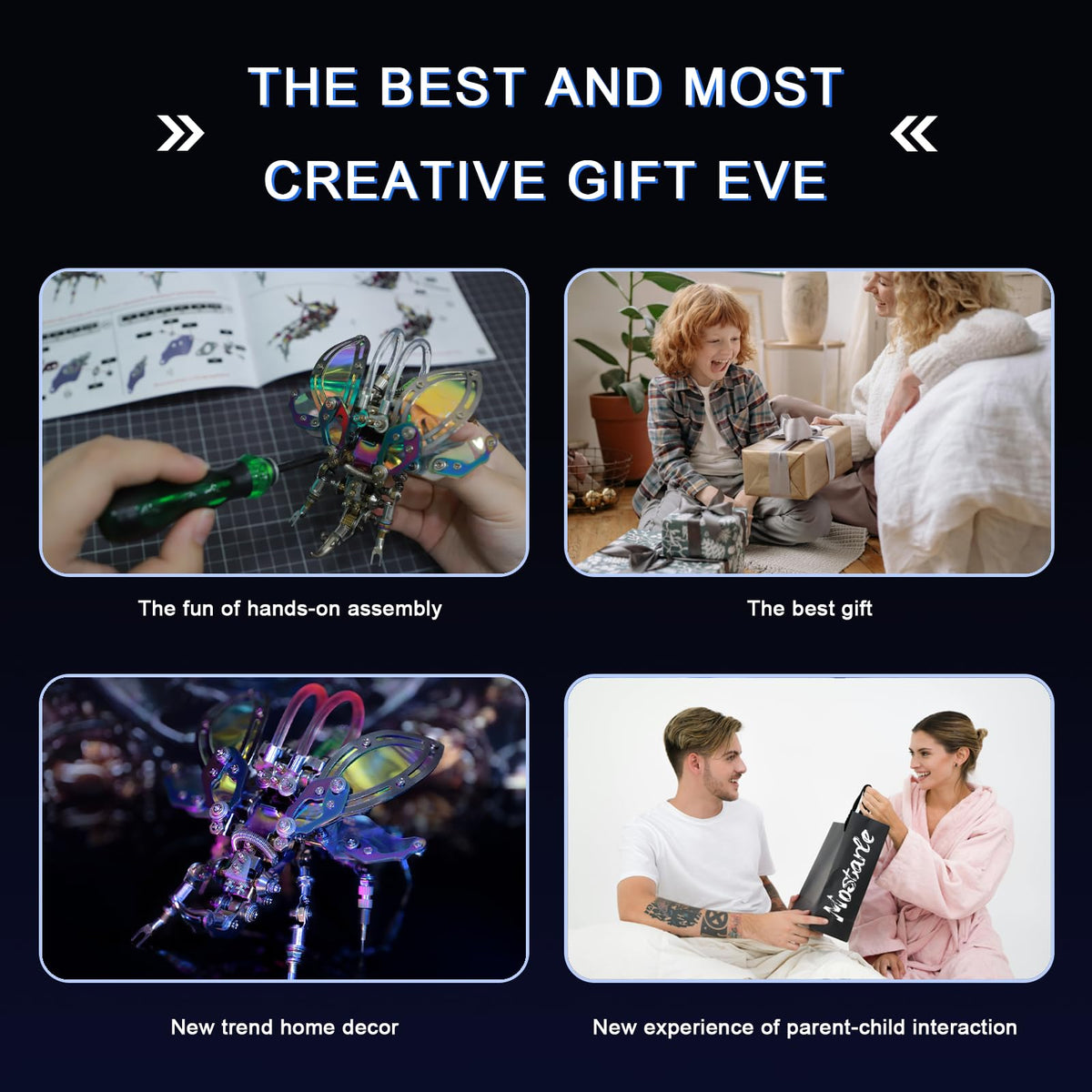 Mostarle Hercules Beetle 3D Metal Puzzle Kit for Adults, 418 PCS DIY Cyberpunk Mechanical Model with Fiber Optic Lights, Gradient Wings, Collectible Insect Building Kit Gift
