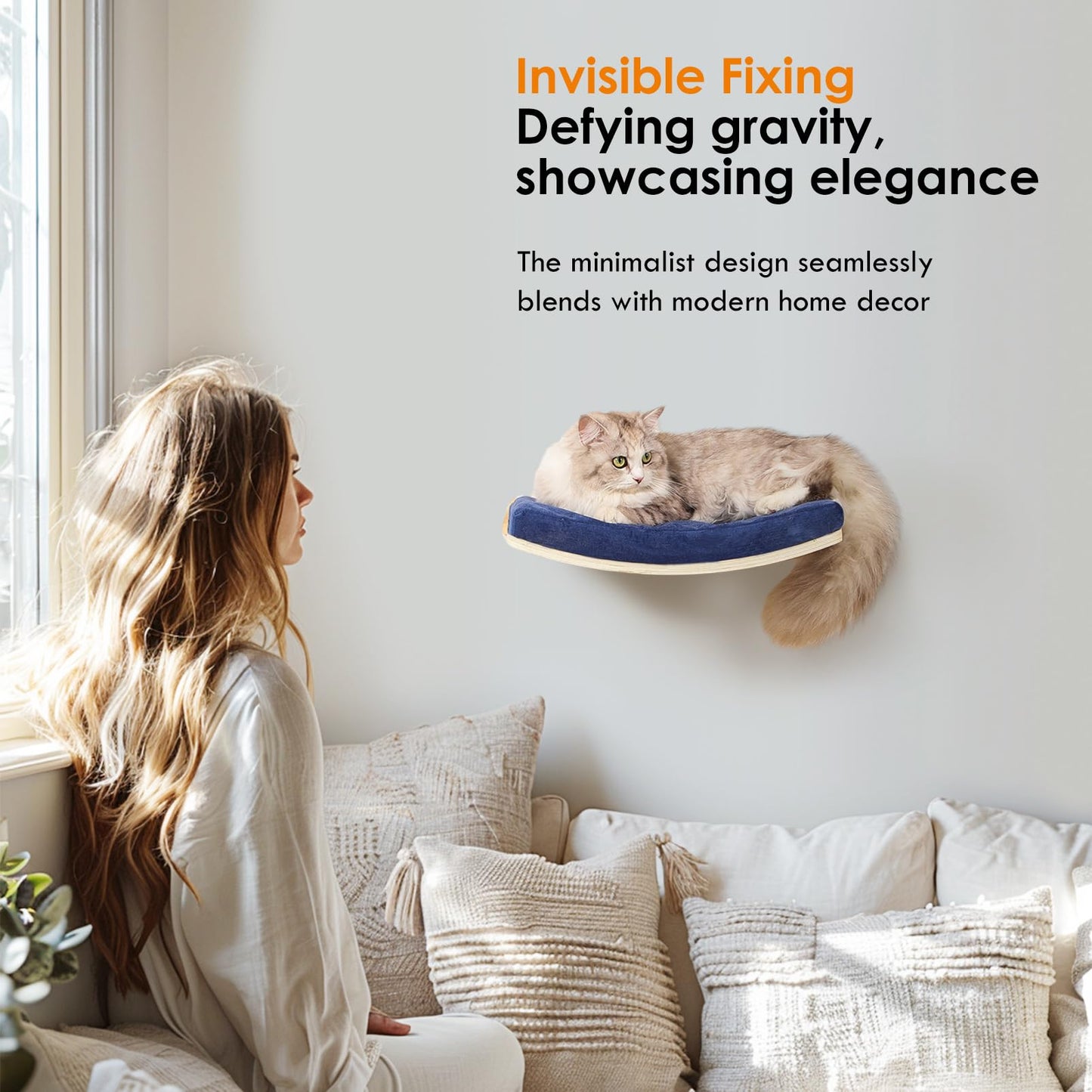 COOLEX Curved Cat Shelves and Perches, Floating Cat Wall Bed with Comfortable Cushion