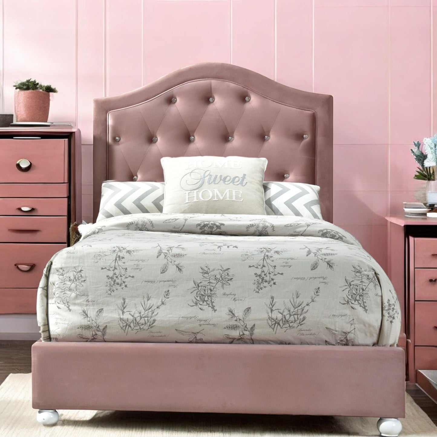 Acme Reggie Full Bed in Pink Fabric