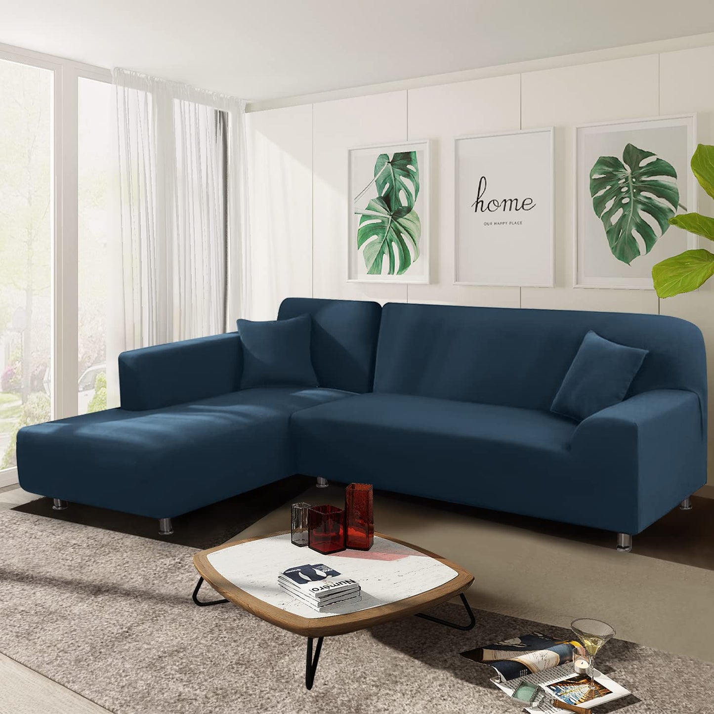 NAISI Couch Cover L Shape 2 Pieces Sofa Cover Soft Stretch Slipcovers with 2pcs Pillowcases Furniture Protector Sectional Couch Covers 3 Seater + 3 Seater(Teal)