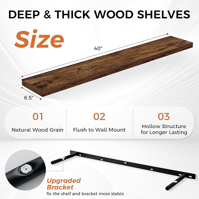 Floating Shelves for Wall, 40 Inch Floating Shelves for Home Decor, Wall
