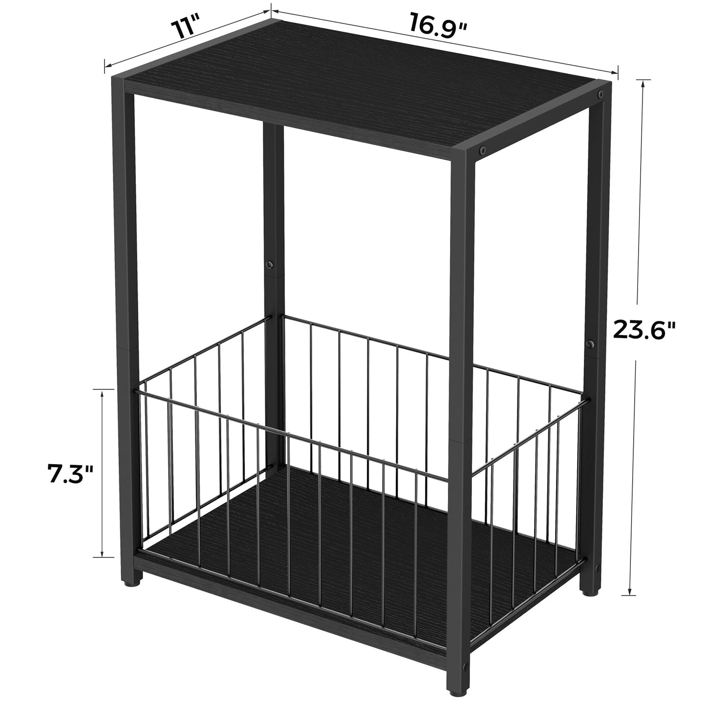 Homleke Side Table with Magazine Holder, Record Player Stand with LP Shelf, End Table for Living Room, Bedroom, or Bedside, Easy Assembly, 11" D x 16.9" W x 23.6" H, Black