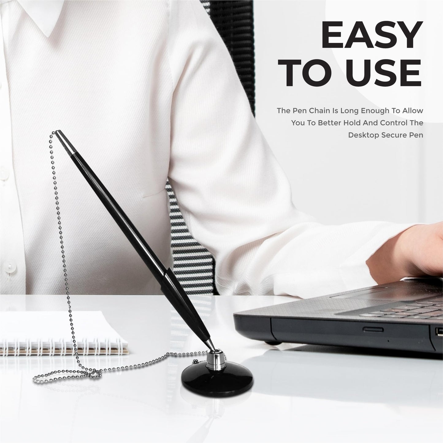 Janrax Pack of 24 Slim Black Reception Counter Pens on Chain
