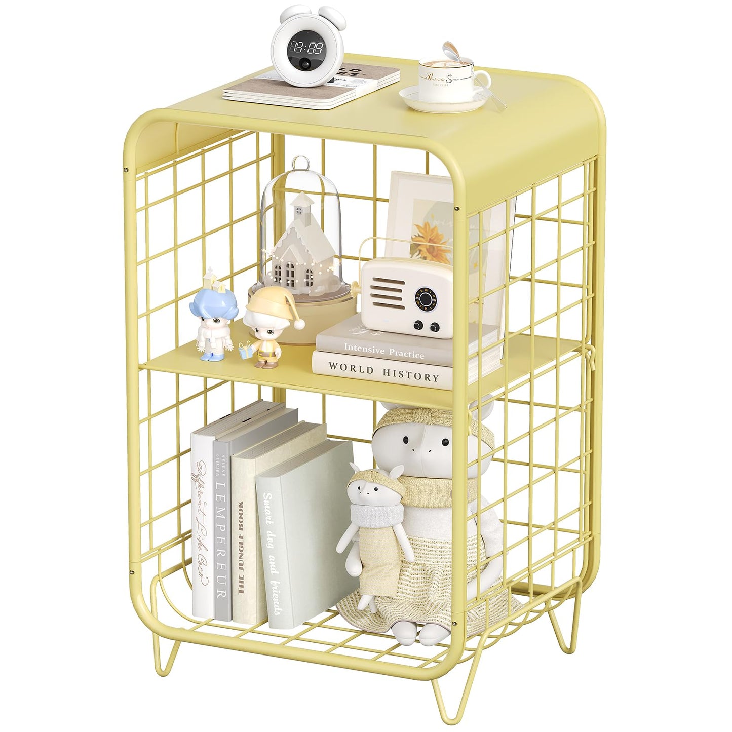 APEXCHASER Cute Nightstand,Metal Side Table,3-Tier Modern End Table with Storage, Small Coffee Tables for Small Spaces,Coffee Table for Living Room, Bedroom,Dorm,Yellow