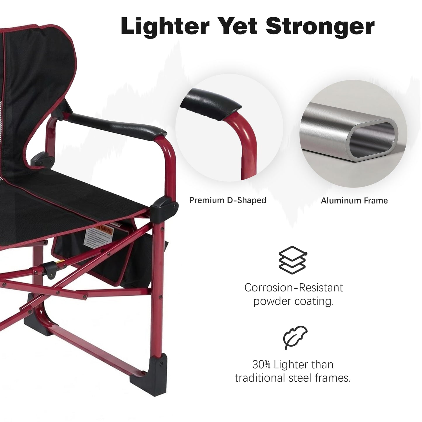 SUNNYFEEL Camping Directors Chair Aluminum Oversized Portable Folding Chair with Side Pocket and Adjustable Side Table for Beach, Fishing, Trip, Picnic, Lawn, Concert Outdoor Foldable Camp Chairs
