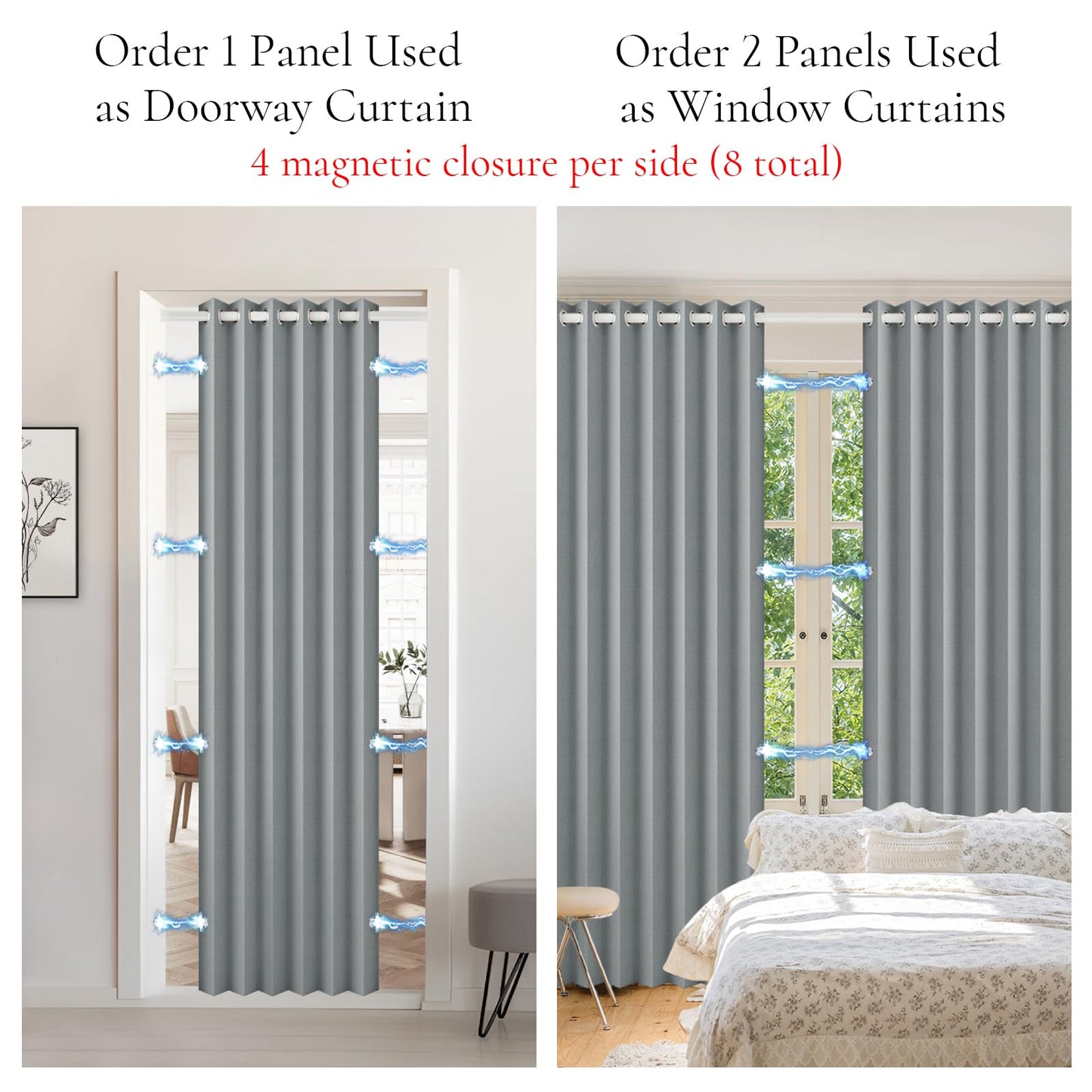 HMYI Faux Linen Pinch Pleated Style Look Blackout Curtains & Drapes 96 Inch Long Bedroom/Livingroom Farmhouse Curtains, 1 Panel, W52 x L96, Grey
