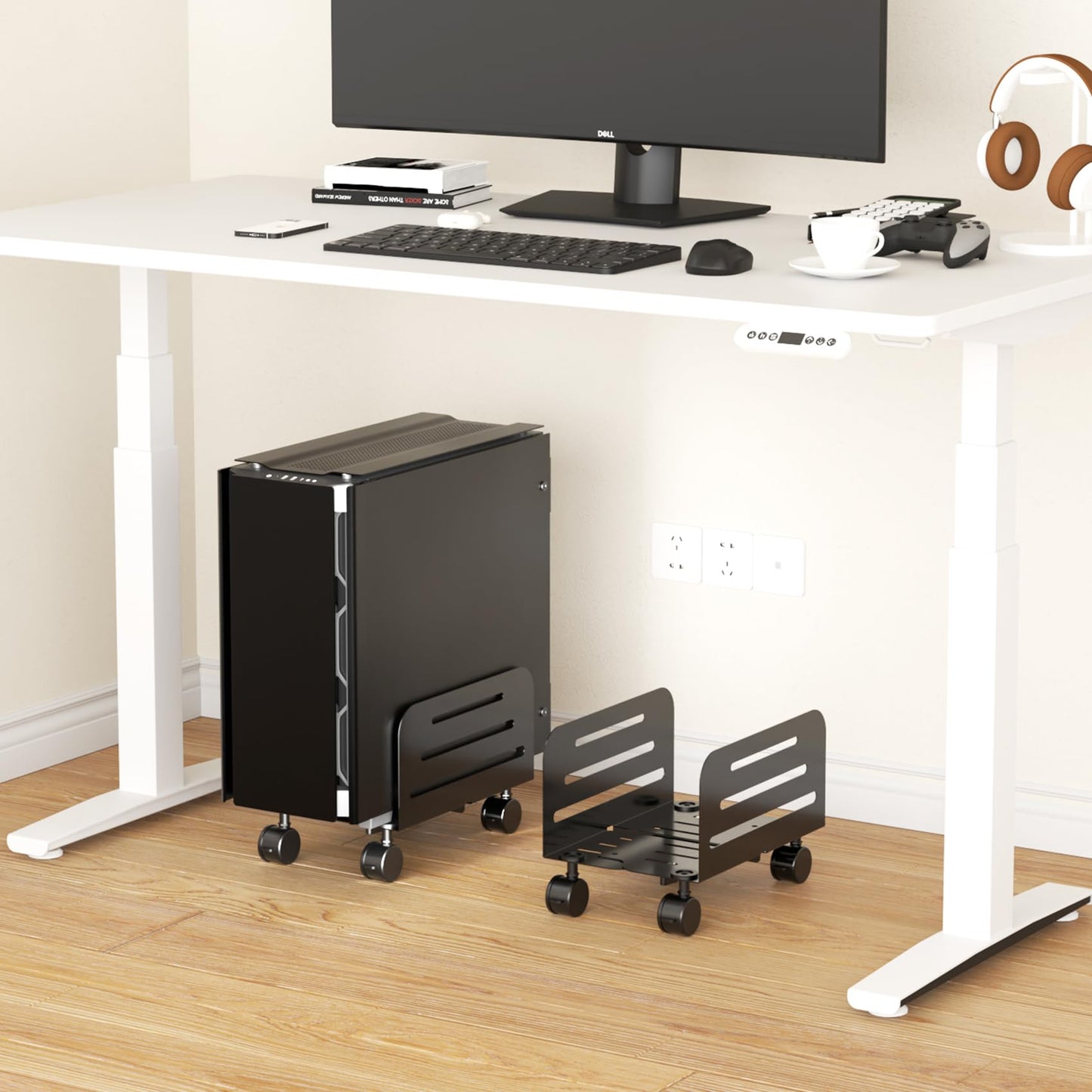 suptek Computer Tower Stand,Mobile CPU Rolling Stand, 5.5 to 9.8 inch Wide Adjustable Mobile Cart Holder with Locking Caster Wheels,Gaming PC Holder,Steel Rolling Cart,Black(ZJJ005)