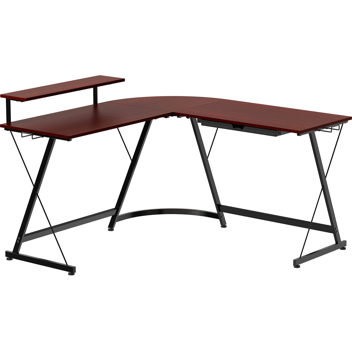 SHW 51 x 51 Inches Vista L-Shaped Desk with Monitor Stand and Drawer, Cherry