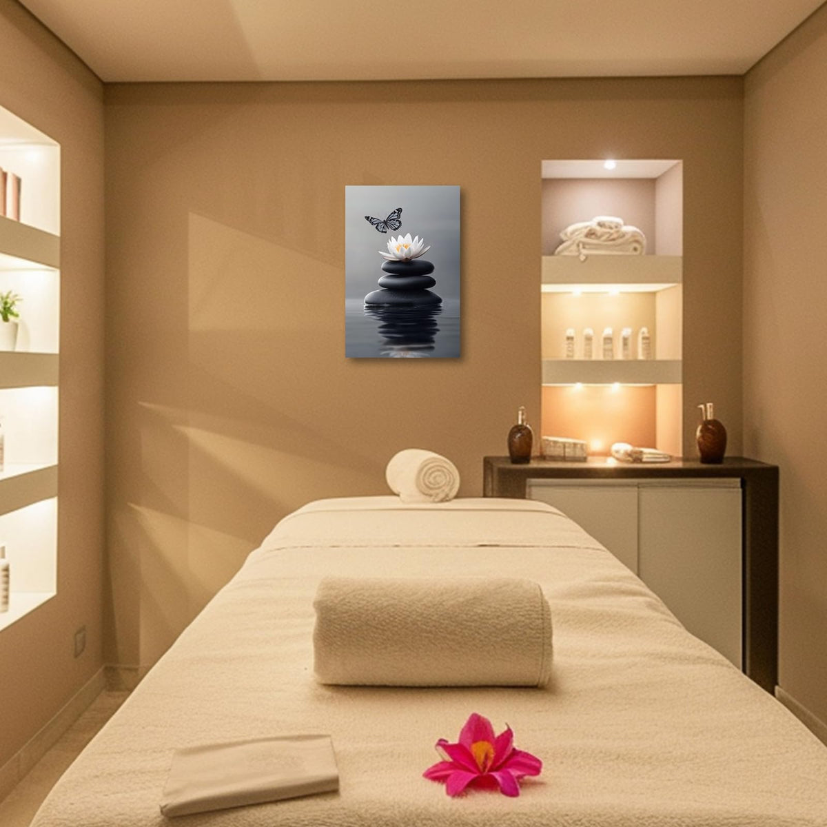 PBXBJY Zen Bathroom Decor Lotus Flower Wall Art Office Meditation Poster Stone in Water Canvas Prints Spiritual Artwork Spa Decor (Gray, (12.00" x 18.00"))