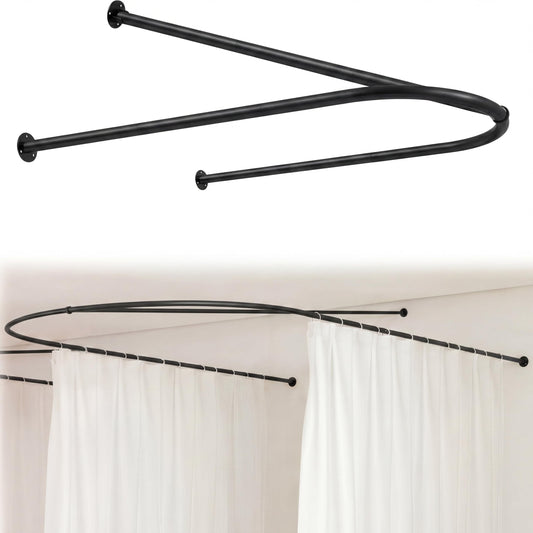 Zonon Black U Shaped Room Divider Curtain Rod 90.55" x 47.24" Rod with Ceiling Support Curtain Track, Privacy Divider, for Beauty Salon, Fitting Room, Hospital, Hotel (No Curtains)