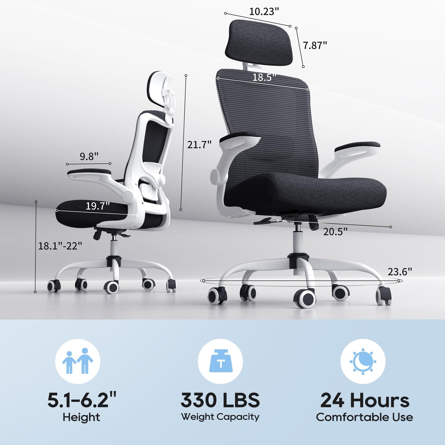 Ergonomic Office Chair for Long Hours, Full-Body Support, Relieve Neck & Back Pressure, 330LBS Capacity, Ideal for Home Office, Office & Study