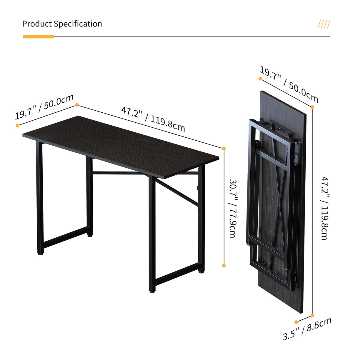 Lutown-Teen Folding Computer Desk 47 inch Writing Gaming Computer Camping Table, No Assembly Required Home Office Desk, Black