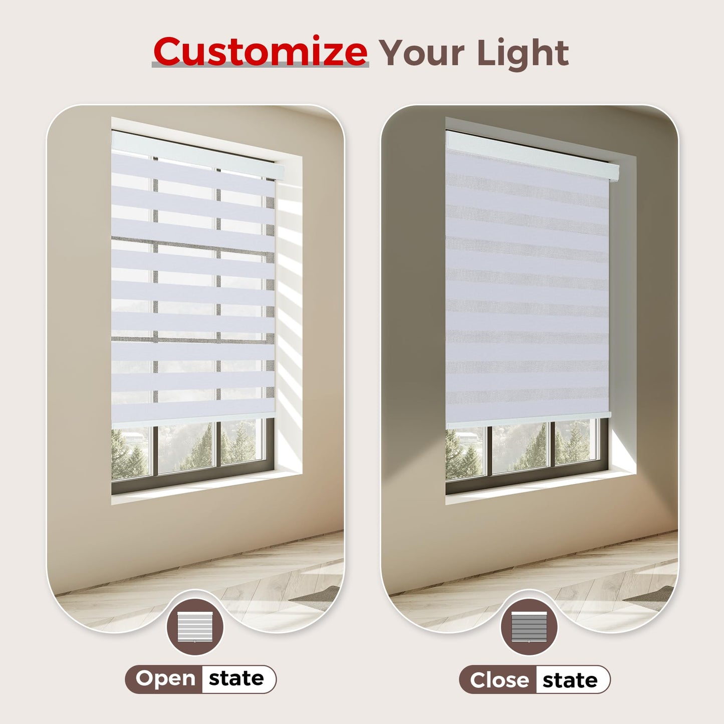 Allesin zen Cordless Zebra Blinds 22" W x 48" H White, Dual Layer Day and Night Shades, Room Darkening Blackout & UV Protection, Child & Pet Safe, Easy Install, Home Office Window Treatment