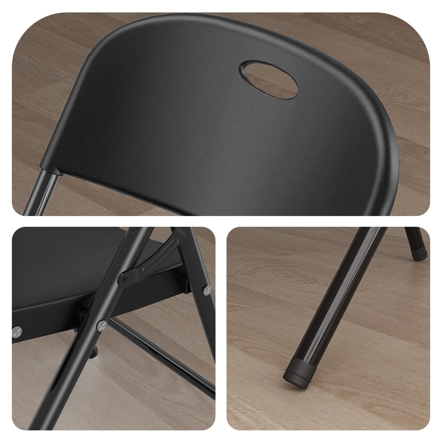 Nazhura 350 Weight Limit Heavy Duty Plastic Folding Chair with Reinfoced Steel Frame for Indoor and Outdoor, Wedding, Party, Restaurant, Meeting Room, Patio and Garden (4, Black)