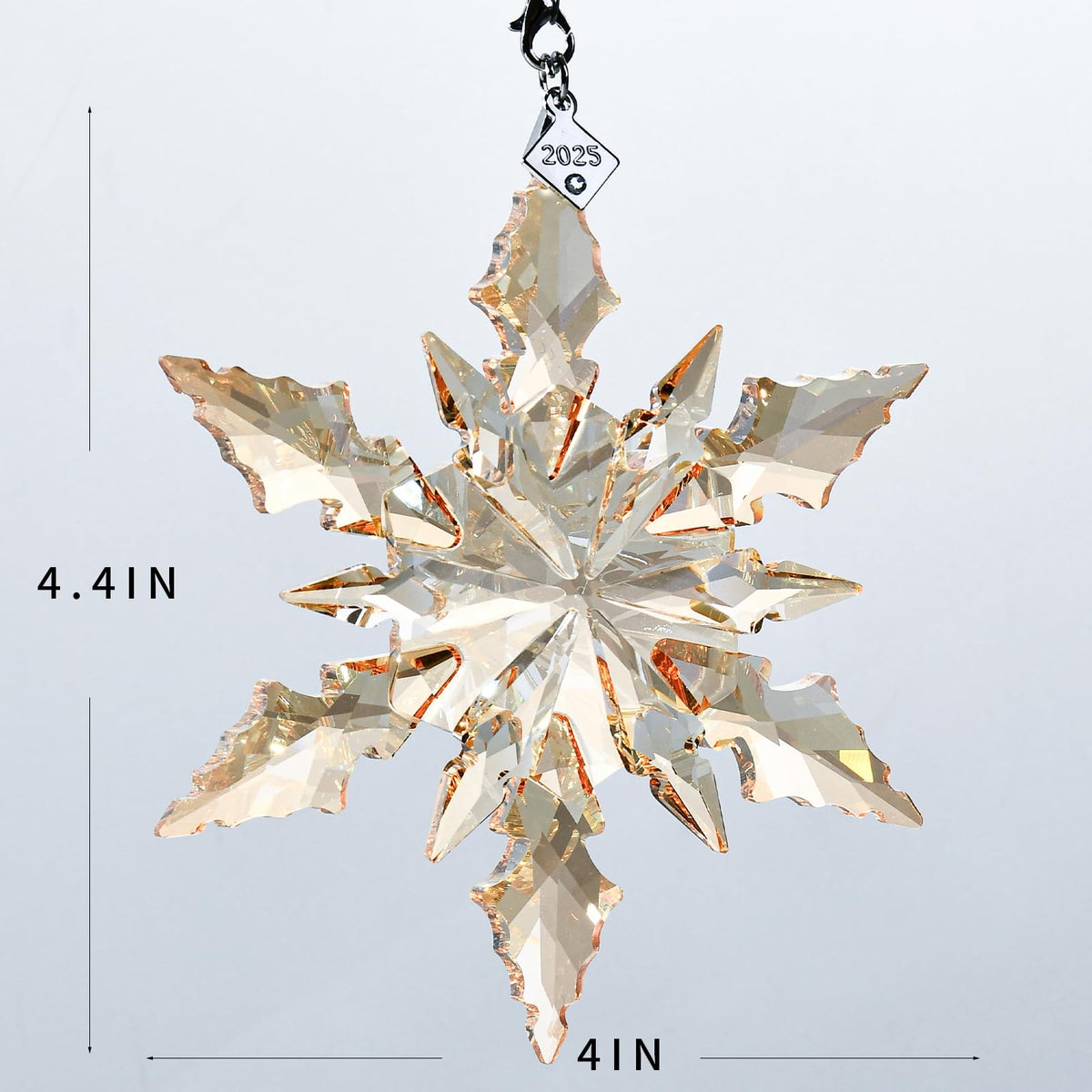 2025 Edition Crystal Snowflake Ornament Christmas Tree Ornament Home Decor Gift (2025-Champagne)