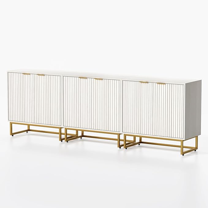 EYYTHUNG Fluted Storage Cabinets Set of 3, Sideboard Buffet Cabinet Modern