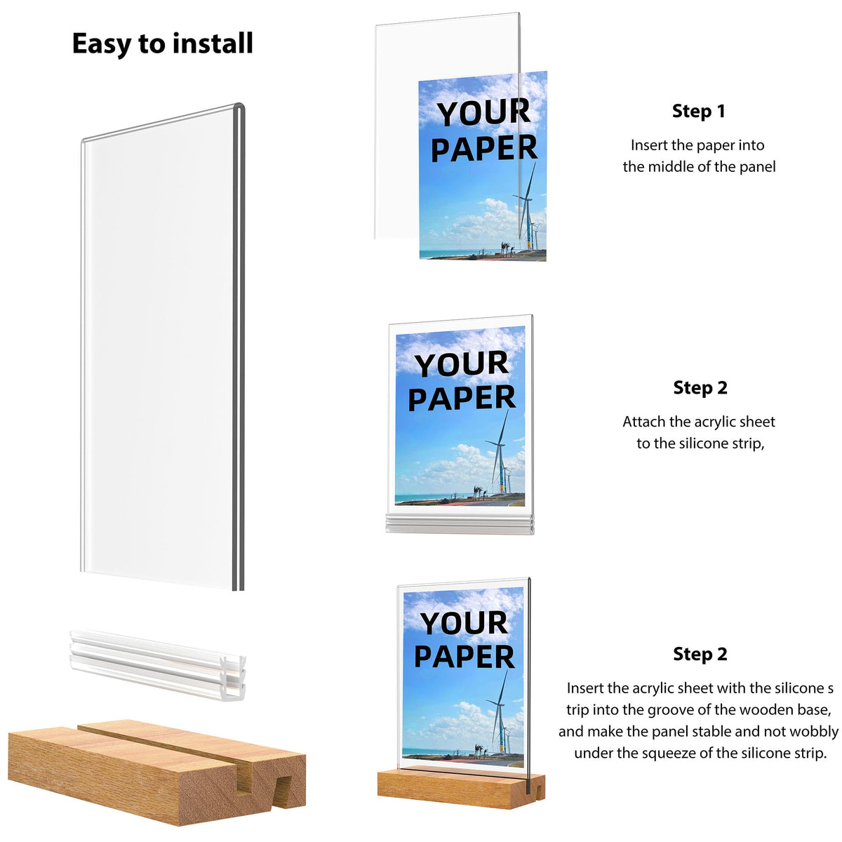 YEEON 8.5x11 Inch Acrylic Sign Holder with Wooden Base, Desktop Display Stand (8.5x11 2Pack)