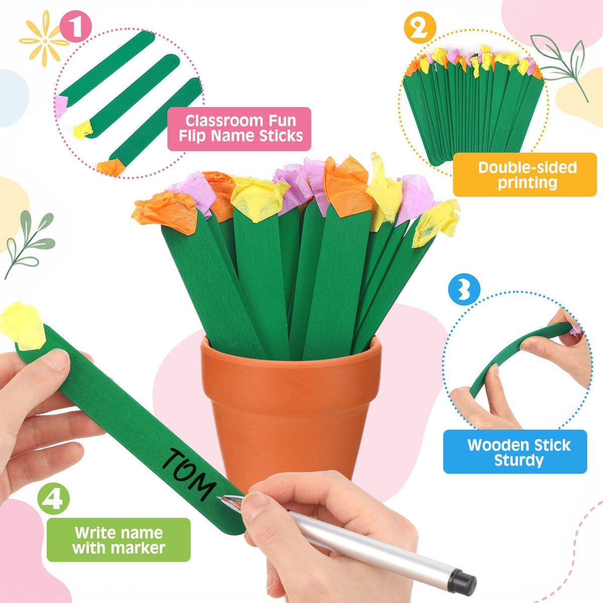 Chunful 72 Flip Name Sticks with Storage Pot Talking Flip Name Stick Counting for Classroom Back to School Management Teacher Essential Student Grouping Tally Educational and Learning Supply(Fresh)