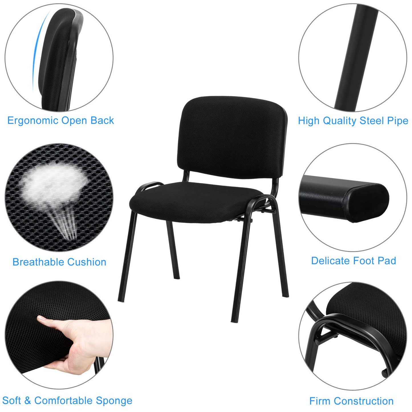 VINGLI Waiting Room Chairs - 5-Pack Black Mesh Church & Conference Room Chairs, Armless Stackable Office Guest & Reception Chairs for Meeting Room & Office Lobby
