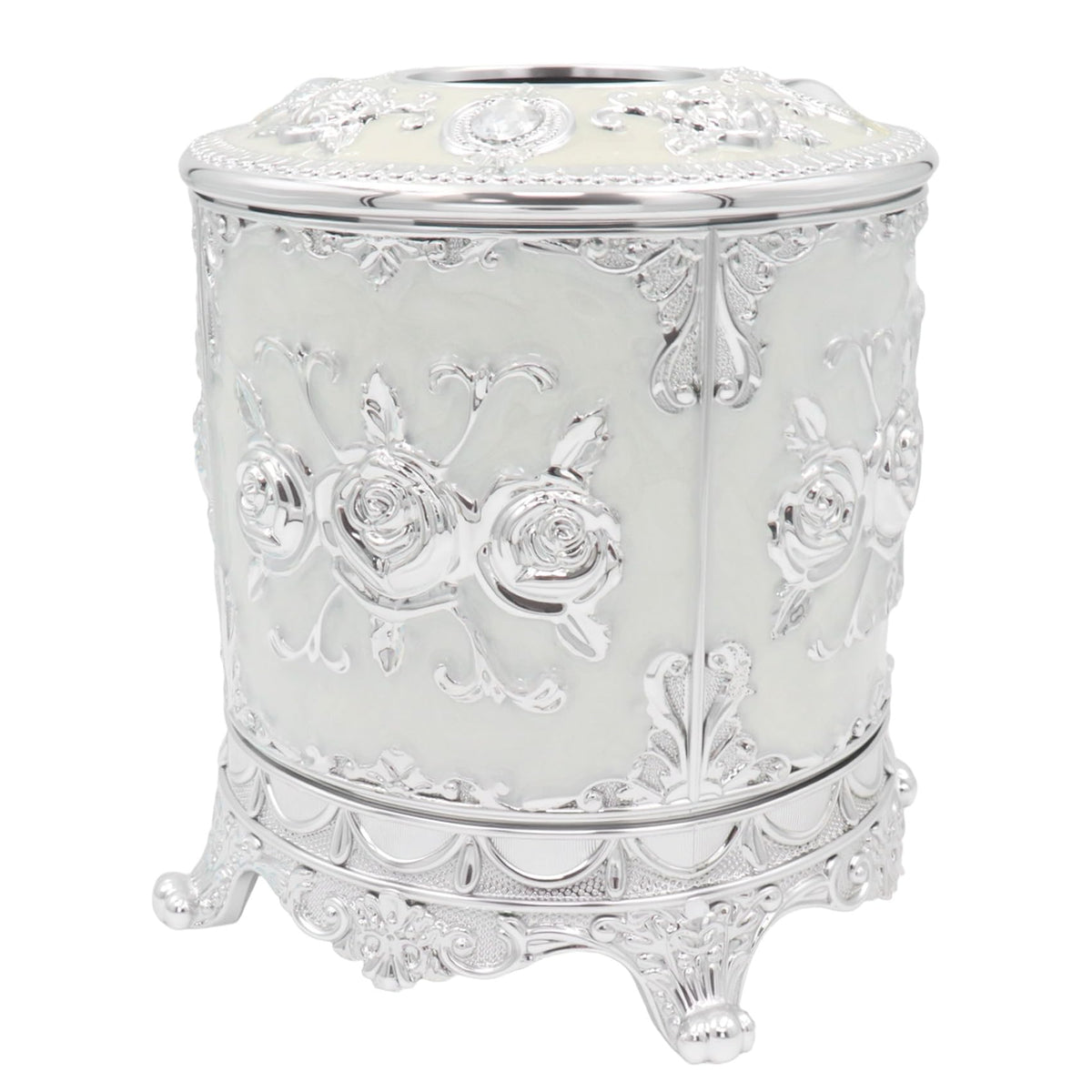Geesatis Tissue Box Cover, Cylindrical Tissue Box Holder, Napkin Facial Tissues Holder for Bathroom Toilet Bedroom Living Room Table Desk Office Dresser, 1Pcs Silver 6.5''x6.1''