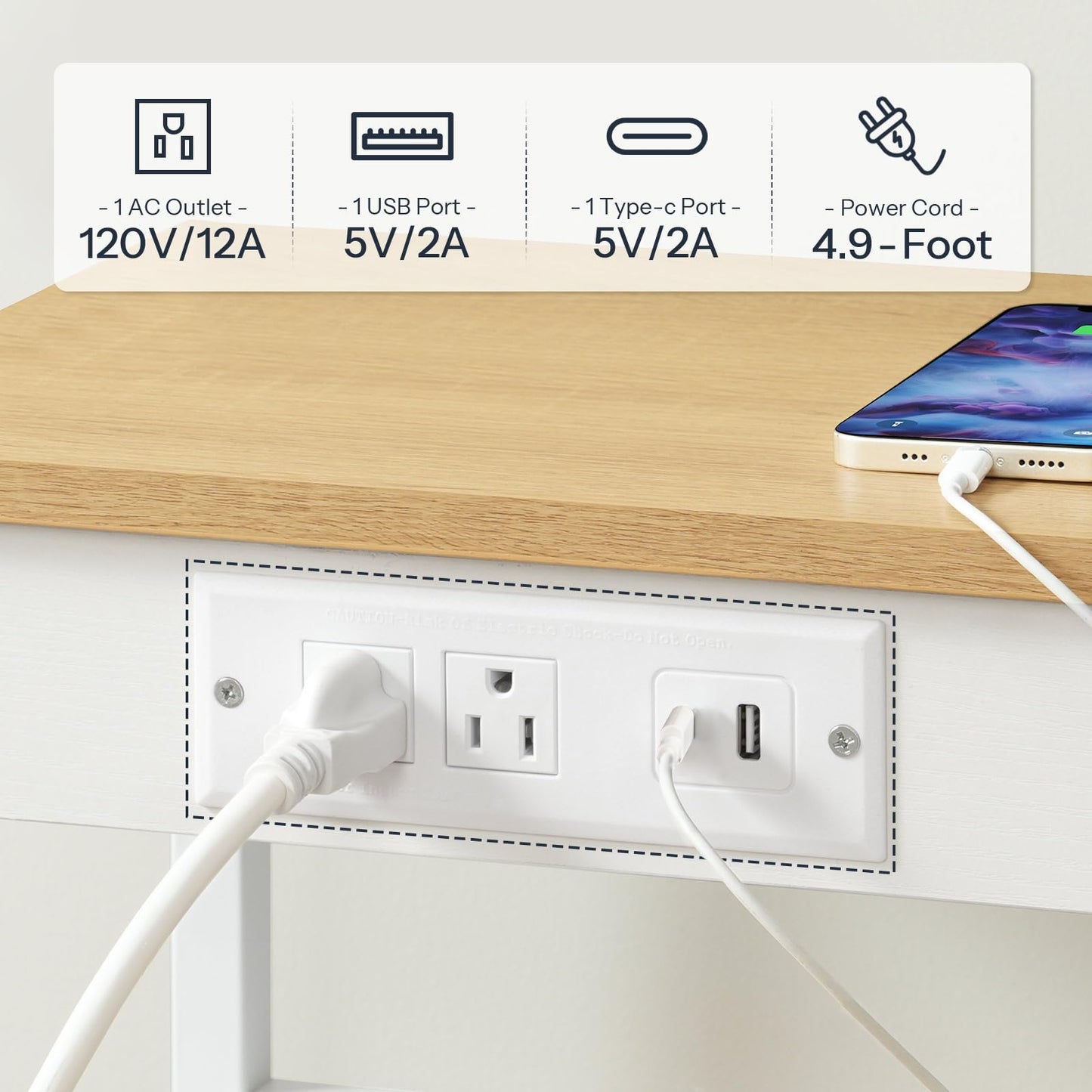 HOOBRO Side Table with Charging Station and USB Port, Small End Table for Small Space, 3-Tier Nightstand with Adjustable Shelf, for Living Room, Bedroom, Natural and White WN112BZ01