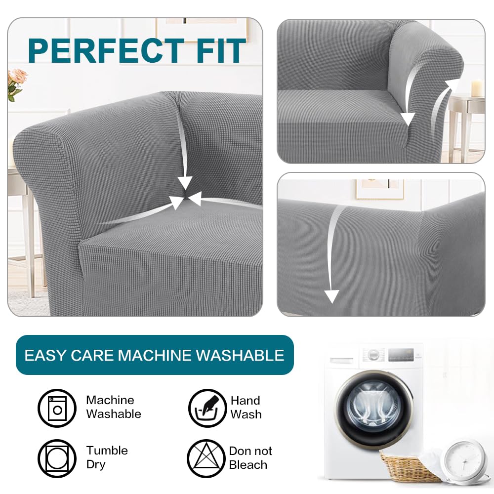 Turquoize Stretch Chesterfield Sofa Covers for Living Room Soft Sofa Couch Covers for 3 Cushion Couch Non-Slip Sofa Slipcover for Dogs Pet Furniture Protector Feature Jacquard Fabric (Sofa, Dove)