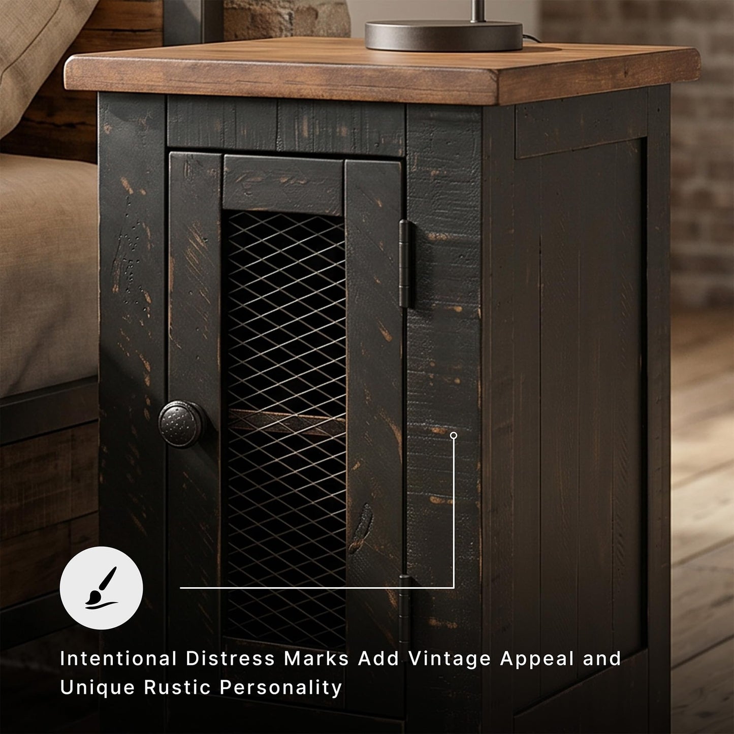 Signature Design by Ashley Valebeck Rustic Farmhouse Chair Side End Table with Cabinet Door, Distressed Black