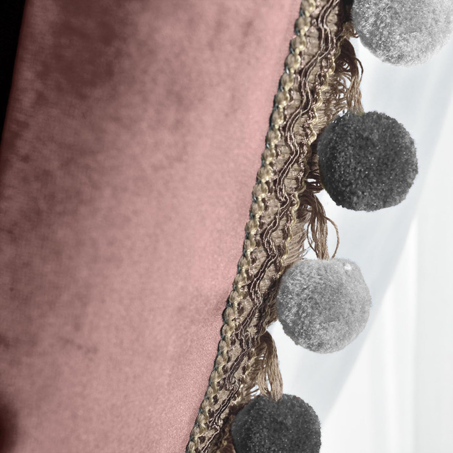 Melodieux Pom Poms Velvet Blackout Curtains for Bedroom Living Room, Vintage Luxury Thermal Insulated Rod Pocket Lined Drapes, 52" W x 84" L, Dusty Rose (2 Panels)