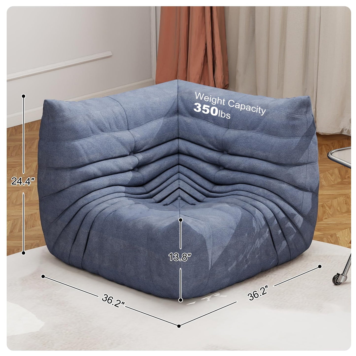 Full Foam Corner Chair – Comfortable Floor Couch for Adults, Waterproof Upholstery, Armless Fireside Lounge Chair for Living Room, Apartment, or Office (Grey)