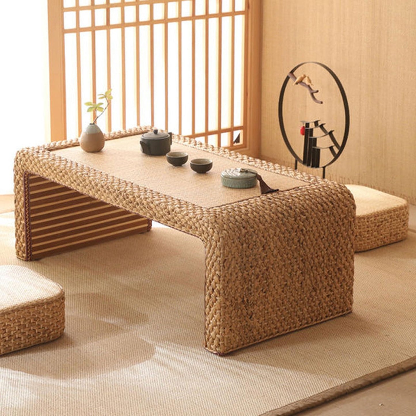 GLDGJMZ Japanese Style Rattan Tea Table Coffee Tables Contemporary Small Tea Table Bay Window Table Home Bedroom Low Table 100 * 50 * 38CM