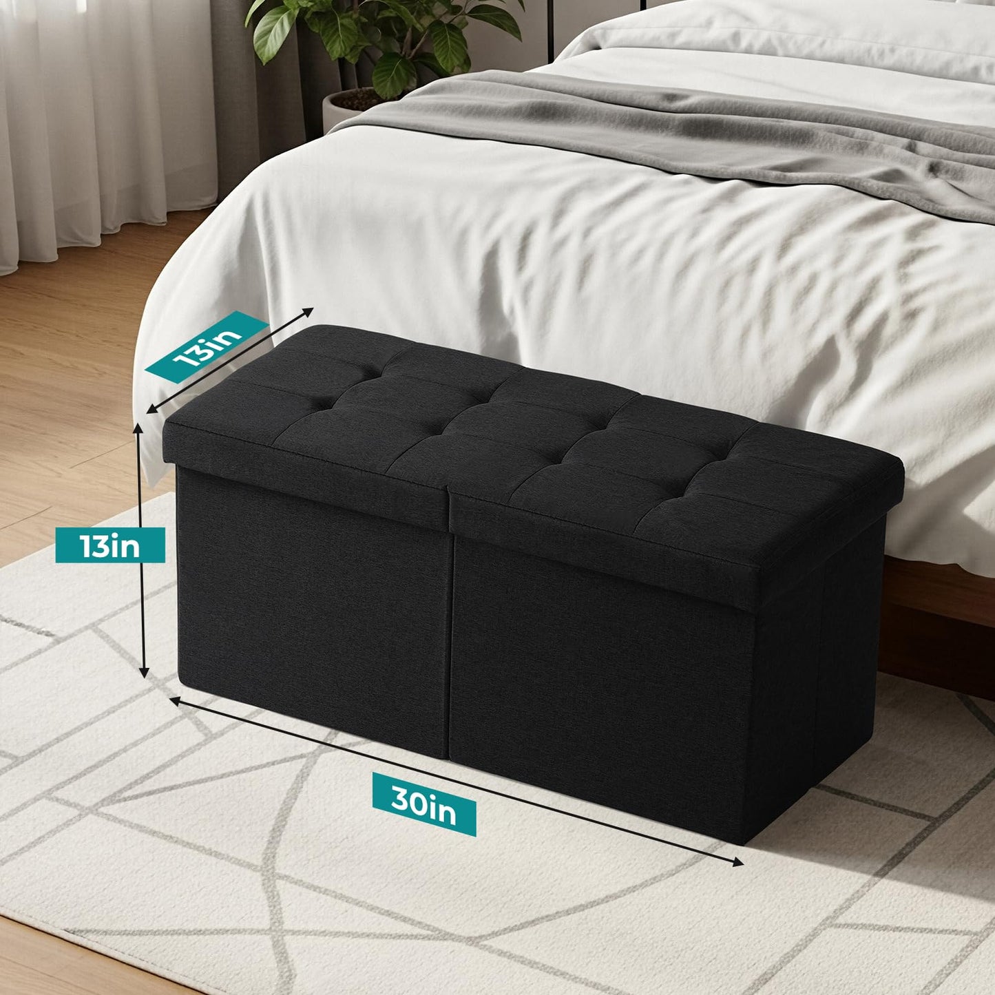 Snuvid 30-INCH Ottoman with Storage, Footrest Storage Bench, End of Bed Bench Coffee Table for Living Room, Bedroom, Entryway (Black)