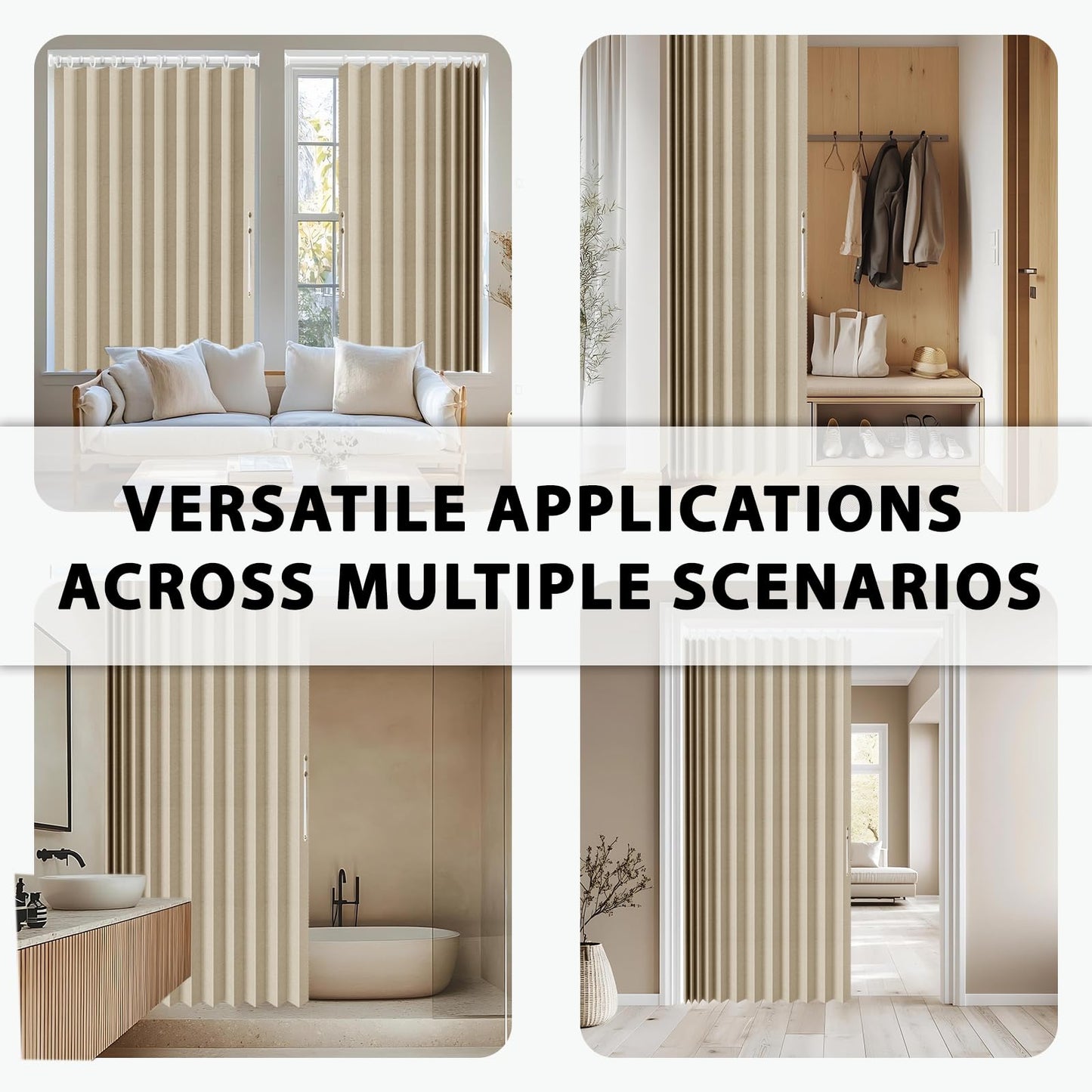 Jilron Accordion Door Curtain Set - 100% Blackout, with Curtain Rod Included, for Bedroom Privacy Protection (Beige-43 W x 78" L+Rod)