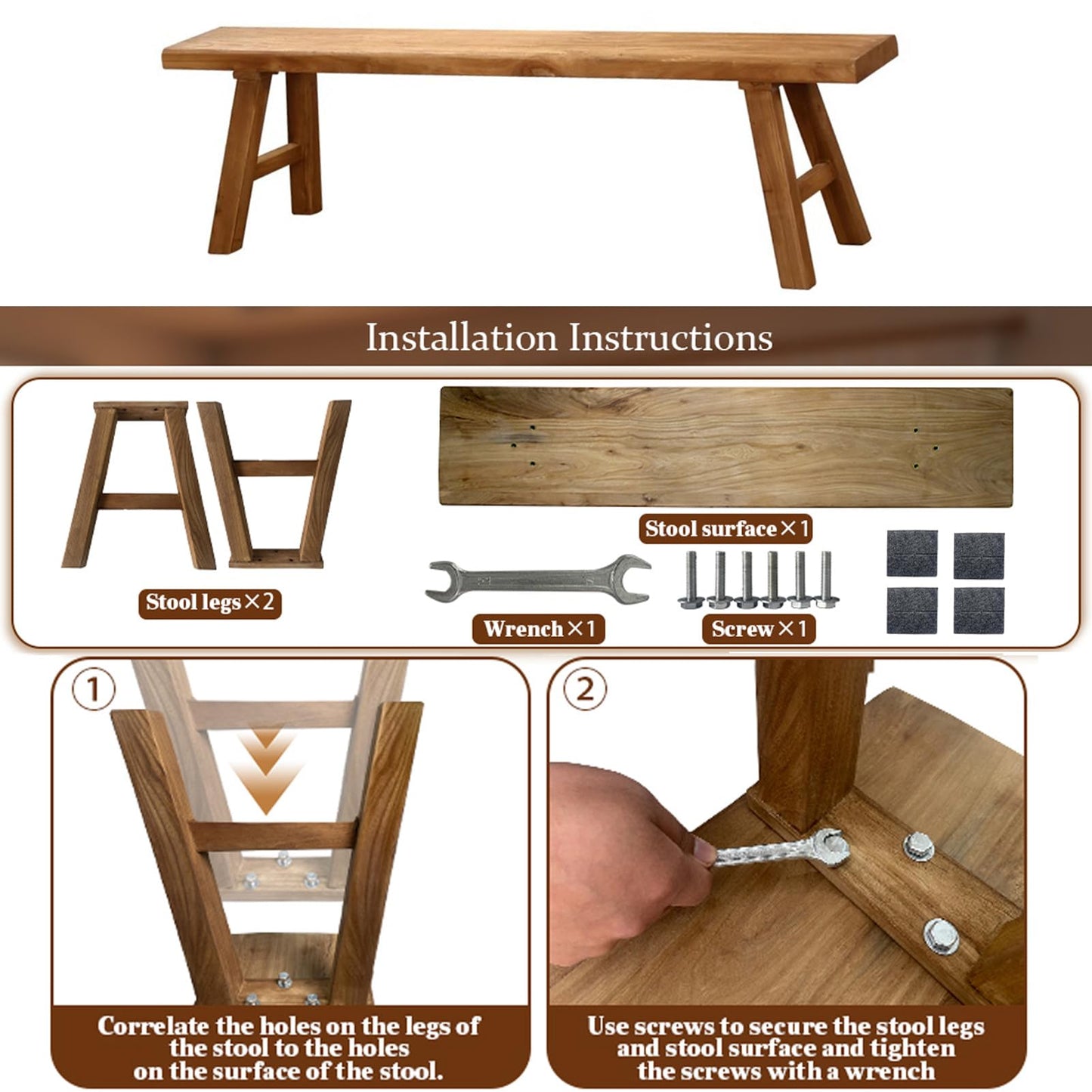 EoVrilyx Reclaimed Elm Rustic Entry Way Benches Seat-Farmhouse Indoor Solid Wooden Noodle Bench,Maximum Load 880IB,Handcraft for Entryway Bedroom/Living Room/Dining Room
