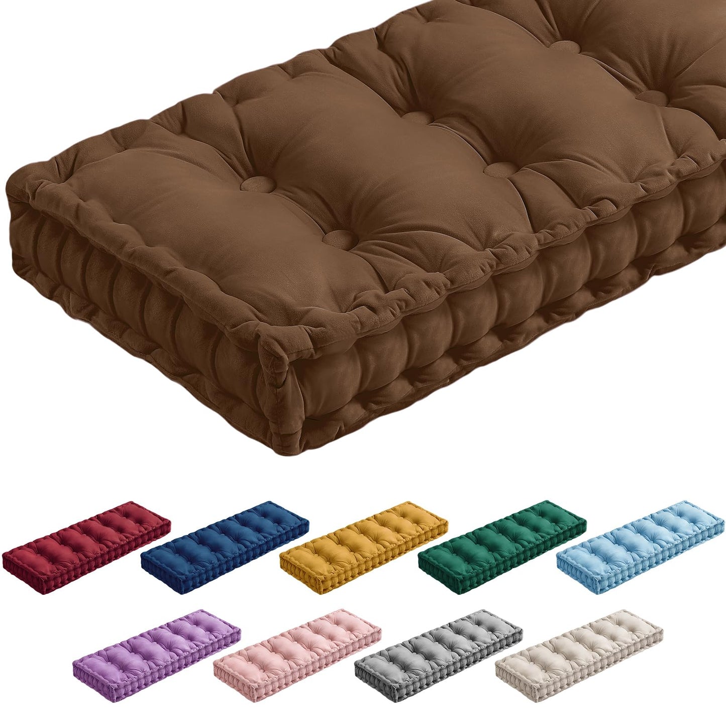 Threehoney Bench Cushions for Indoor Furniture 42x16 in Velvet Kitchen Dining Piano Window Seat Cushion, Tufted Patio Porch Swing Thicken Bench Pad Memory Foam(Brown)