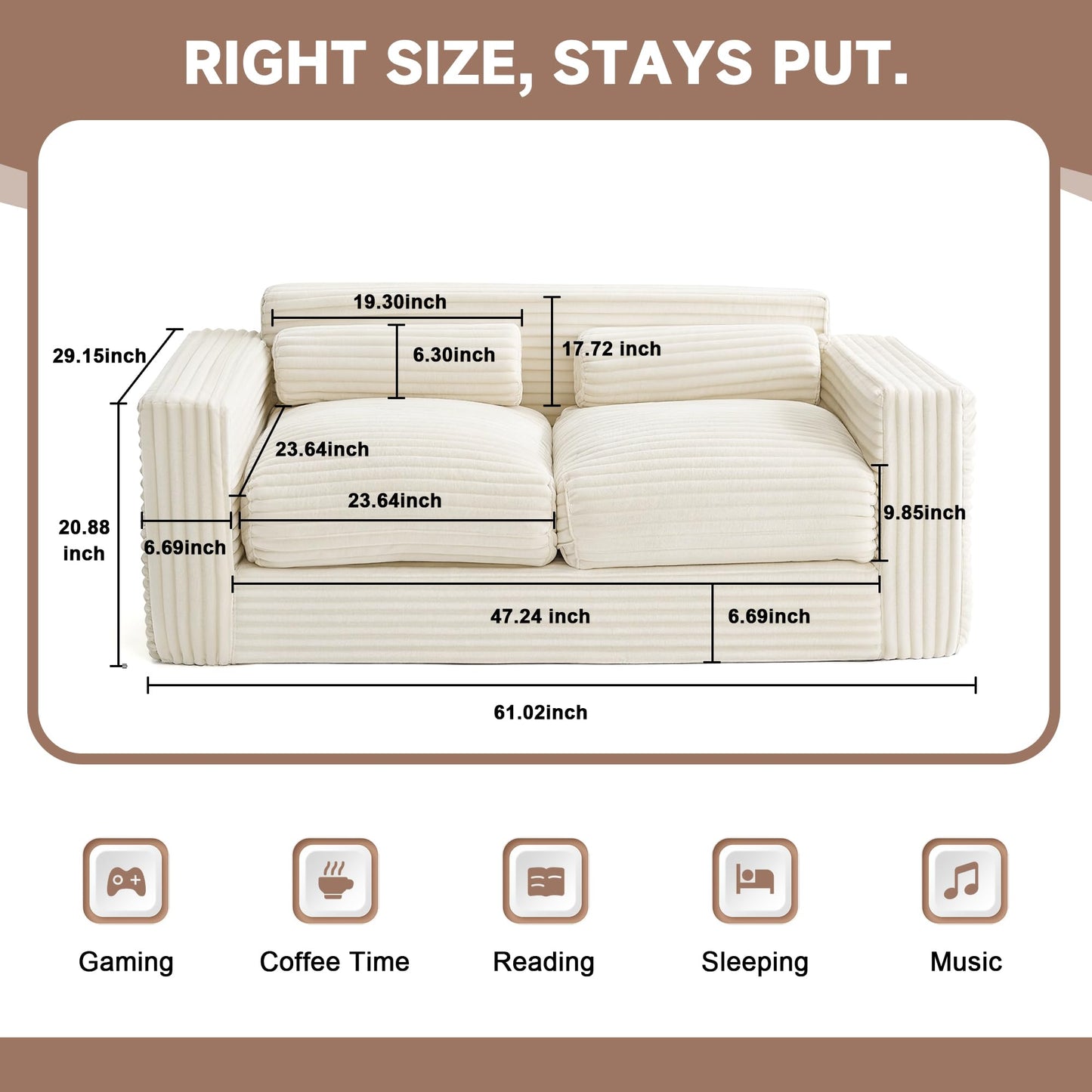 Paxato Bean Bag Chair Couch, Two Seat Giant Bean Bag Sofa for Adults, Boneless Loveseat Floor Sofa Couches for Living Room, Small Couch for Bedroom, Apartment, Office (Beige)
