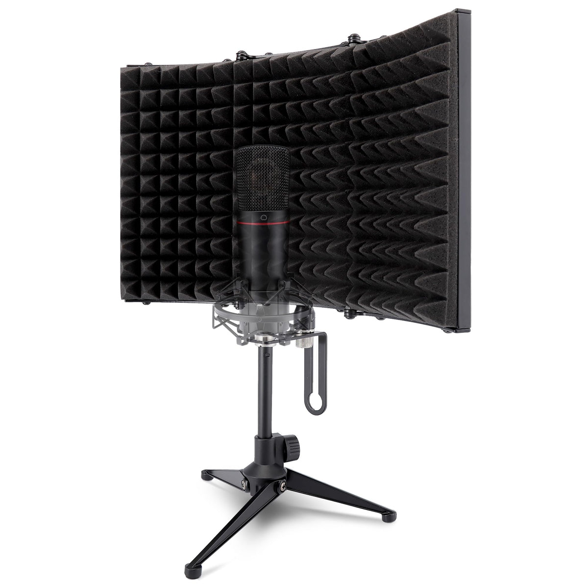 Pyle Compact Microphone Isolation Shield – Portable Studio Mic Sound Dampening Foam Reflector with Adjustable Panels, Acoustic Foam, Tabletop Tripod Stand for Recording & Podcasts