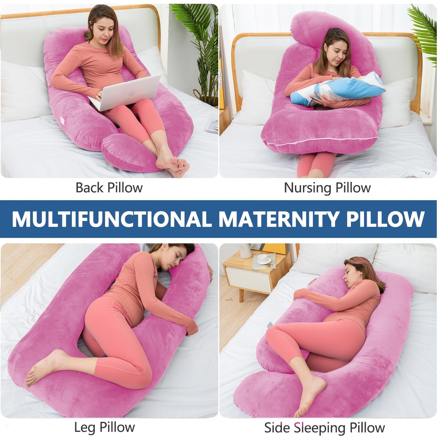 AS AWESLING Shredded Memory Foam Body Pillow, Pregnancy Pillows for Sleeping, Maternity Pillow for Pregnant Women, Memory Foam Filling U Shaped Body Pillow with Velvet Cover (Purple, 60 inch)