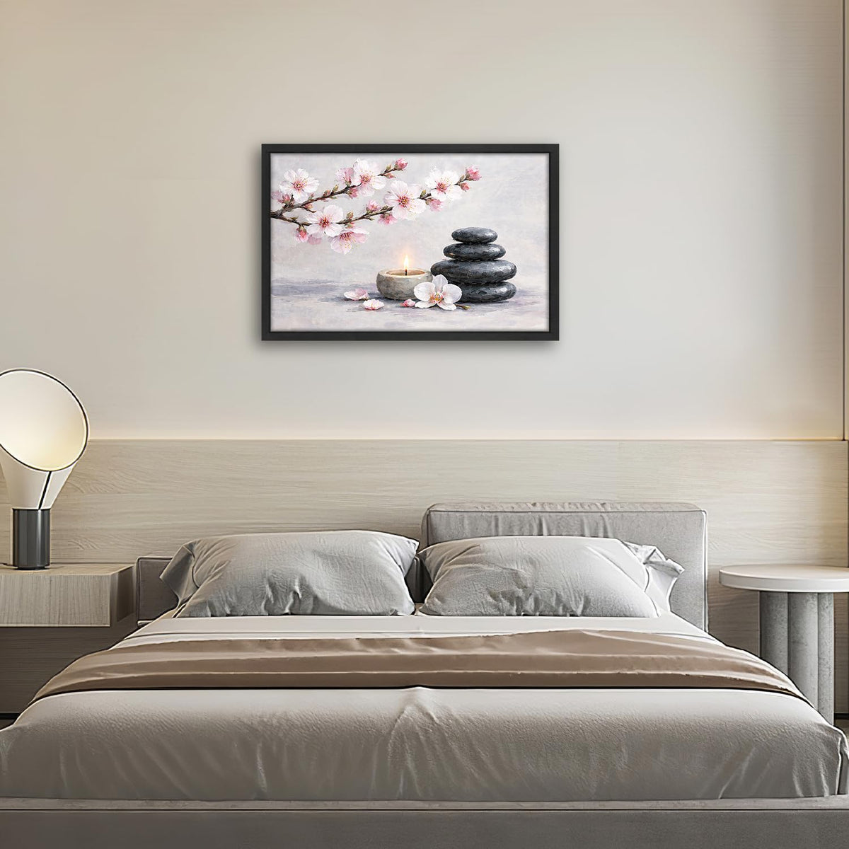 Framed Zen Stones Wall Art Yoga Meditation Picture Wall Decor Zen Minimalist Canvas Print Painting Neutral Calming Artwork Gifts for Bathroom Spa Room Bedroom Home Decoration 16"x24"