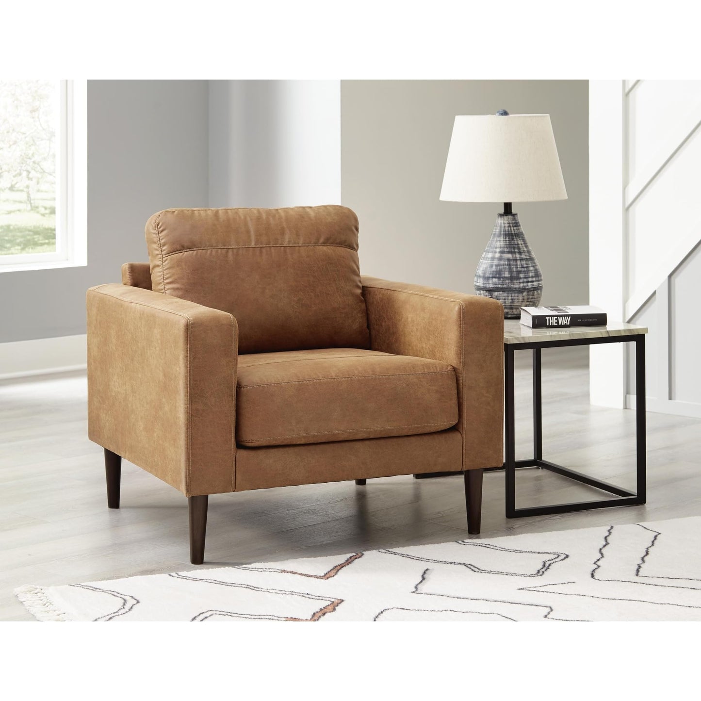 Signature Design by Ashley Telora Contemporary Faux Leather Chair with Loose Cushions, Light Brown
