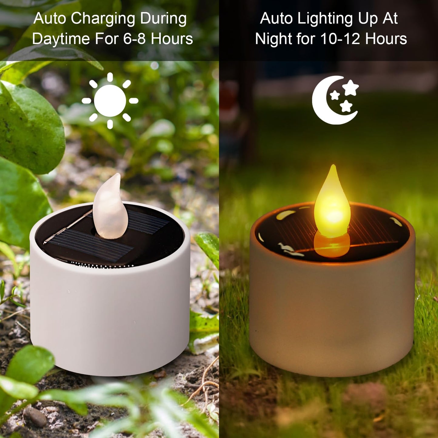 Solar Tea Lights Outdoor Waterproof - 6 Pack Flameless Flickering Solar Candles Reusable LED Tea Light Candles Rechargeable Dusk to Dawn Lighting for Lanterns Garden Camping Home Decor, 2.3''x2.1''
