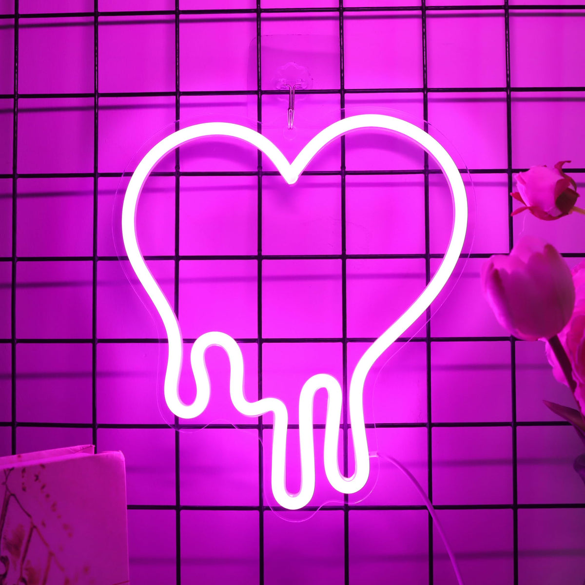Heart Pink Neon Sign, Attivolife Acrylic LED Light with Dimmable USB Powered, Romantic Love Hanging Wall Table Art Home Bedroom Decor for Girl Woman Wedding Party Dorm Valentine's Day Birthday Gifts
