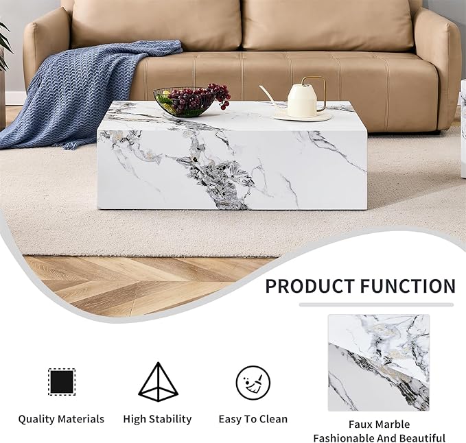 Faux Marble Coffee Table, Rectangle MDF Coffee Tables