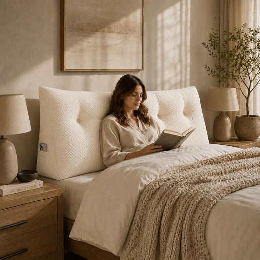DVUAY Headboard Pillow Queen Size, Reading Pillow for Bed, Wave Pattern Wedge Pillow, Tufted Backrest Support, Headboard Substitute, Beige