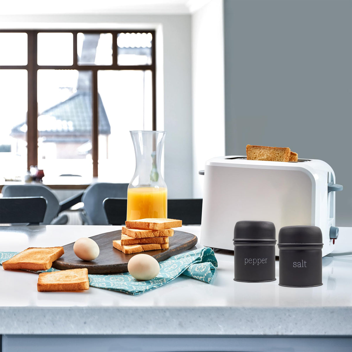AuldHome Design Salt and Pepper Shaker Set (Black); Contemporary Modern Farmhouse Retro Enamel Style Shaker Set